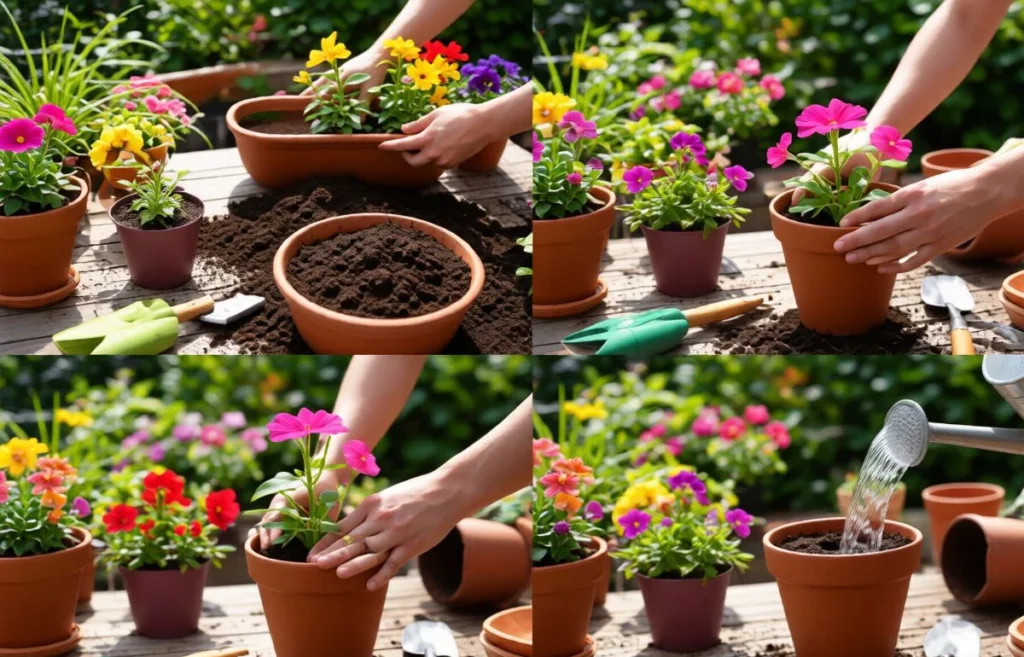 how to plant flowers in containers
