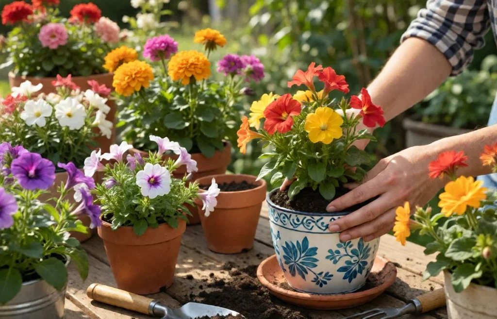 planting flowers in pots