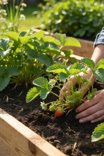planting strawberries in raised beds