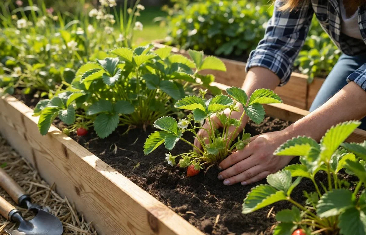 planting strawberries in raised beds
