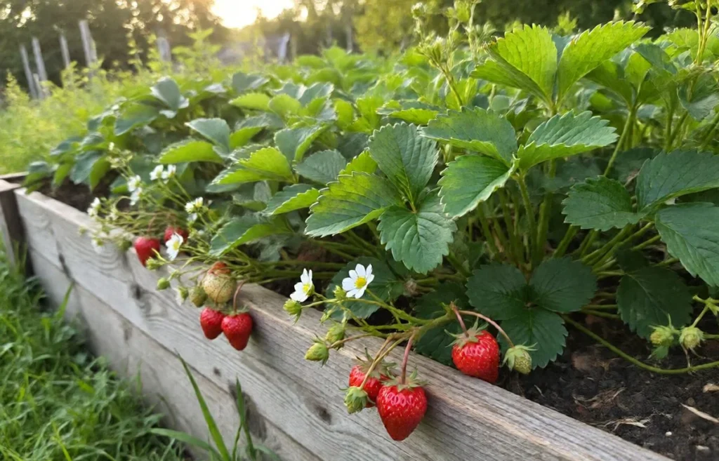 strawberries in a raised bed